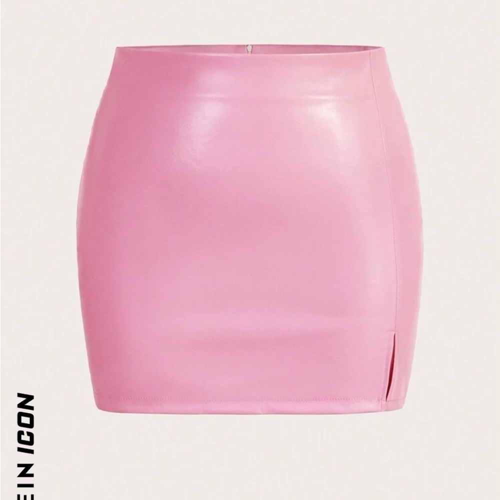 Split Hem PU Leather Bodycon Skirt